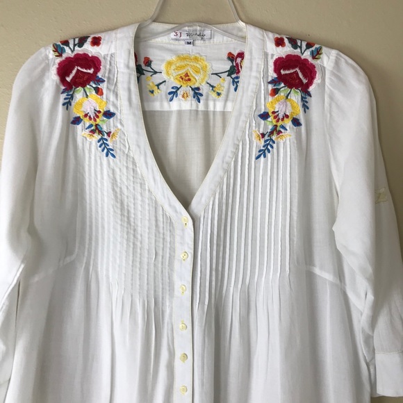 3J Workshop Johnny Was embroidered pintuck top M - Picture 3 of 12